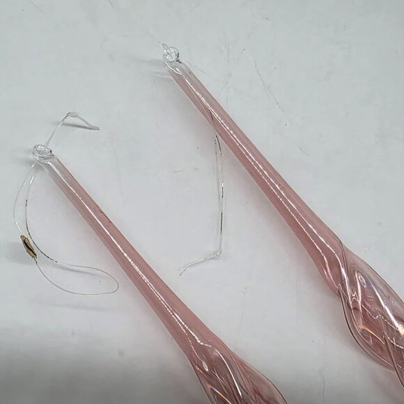 Pink Glass Icicle Ornaments Set Of 2 Twisted Design Christmas Decoration 9.5" - Picture 5 of 5